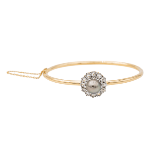 Bracelet Bracelet jonc - Perle de Tahiti et diamants en or jaune 58 Facettes 2833301CN