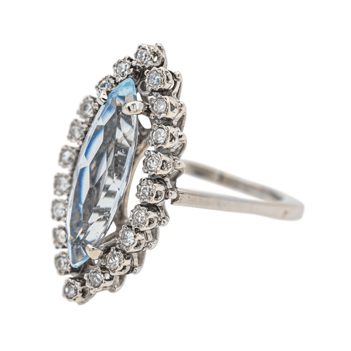 Bague 53 Bague marquise en or blanc, aigue-marine et diamants 58 Facettes 2905284CN