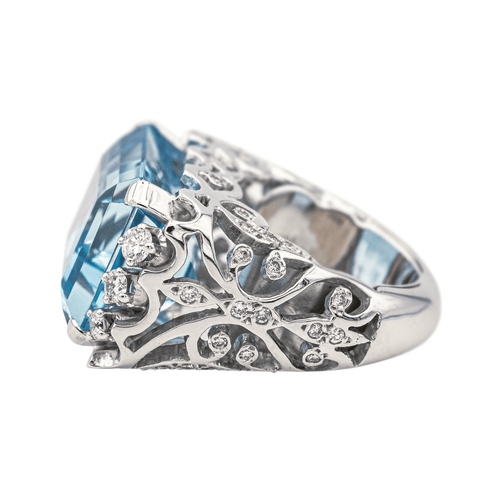 Bague 51 Bague en or blanc 18 carats avec aigue-marine et diamants 58 Facettes 3411144CN