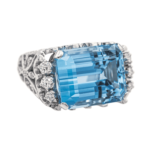 Bague 51 Bague en or blanc 18 carats avec aigue-marine et diamants 58 Facettes 3411144CN