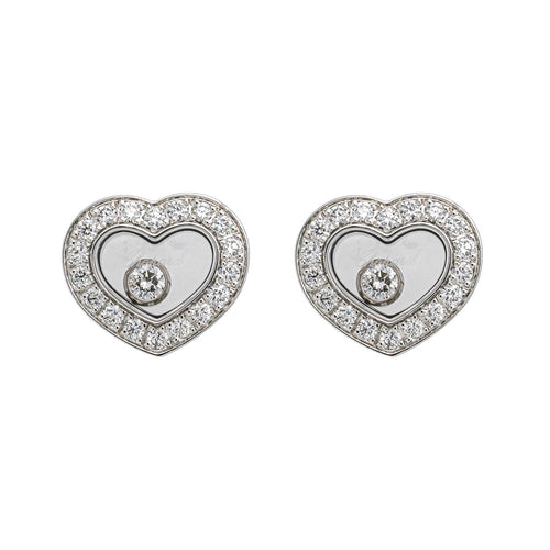 Boucles d'oreilles Chopard Happy Diamonds - Boucles d'oreilles cœur en or blanc et diamants 58 Facettes 4173784RV