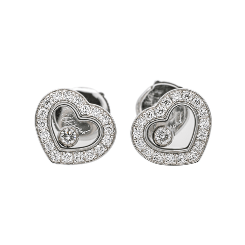 Boucles d'oreilles Chopard Happy Diamonds - Boucles d'oreilles cœur en or blanc et diamants 58 Facettes 4173784RV