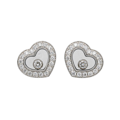 Boucles d'oreilles Chopard Happy Diamonds - Boucles d'oreilles cœur en or blanc et diamants 58 Facettes 4173784RV