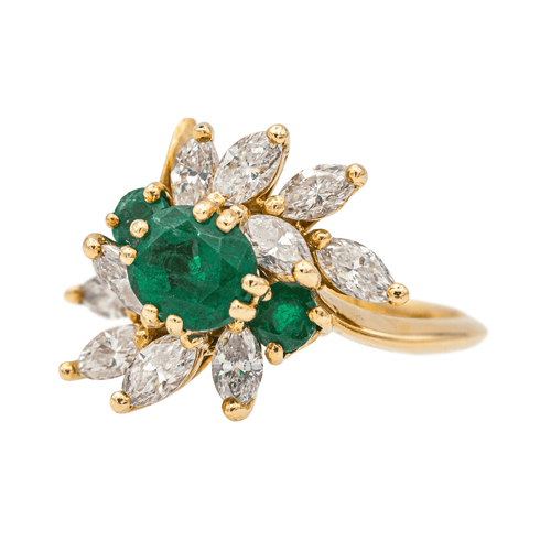 Bague 54.5 Bague en or jaune 18 carats avec émeraudes et diamants 58 Facettes 4002850CN