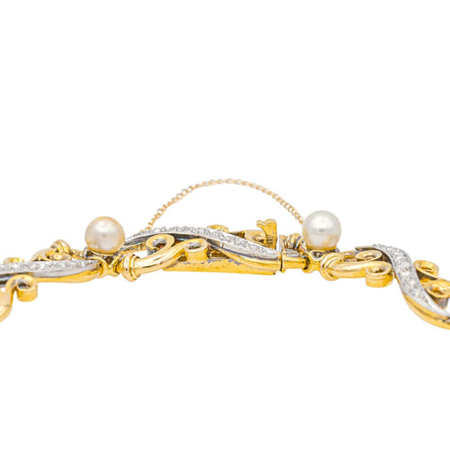Bracelet Bracelet en or jaune et blanc, diamants et perles 58 Facettes 3785178CN