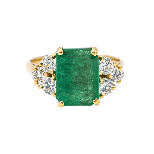 Bague 46 Bague en or jaune 18 carats avec émeraude et diamants 58 Facettes 3905083CN