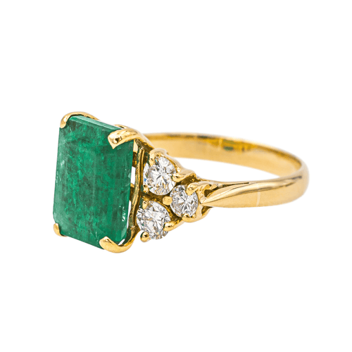 Bague 46 Bague en or jaune 18 carats avec émeraude et diamants 58 Facettes 3905083CN