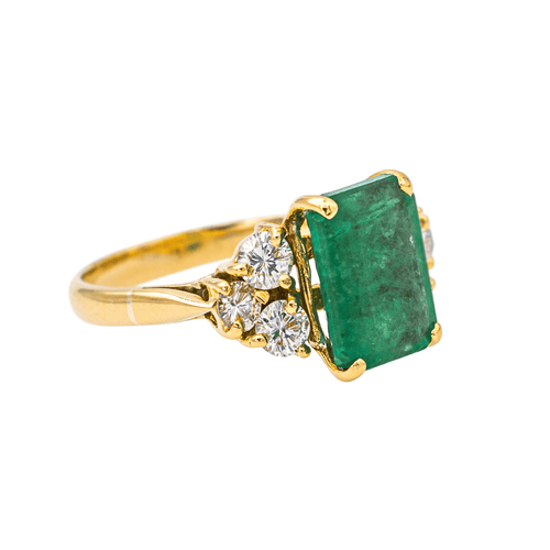 Bague 46 Bague en or jaune 18 carats avec émeraude et diamants 58 Facettes 3905083CN