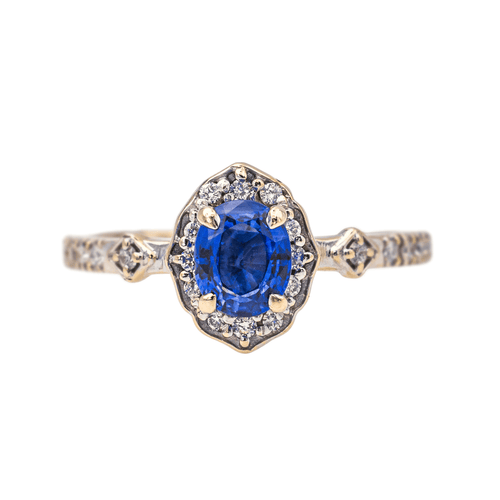 Bague 54 Bague en or blanc 18 carats avec saphir ovale et diamants 58 Facettes 3951663CN