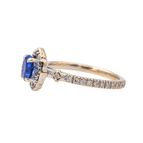 Bague 54 Bague en or blanc 18 carats avec saphir ovale et diamants 58 Facettes 3951663CN