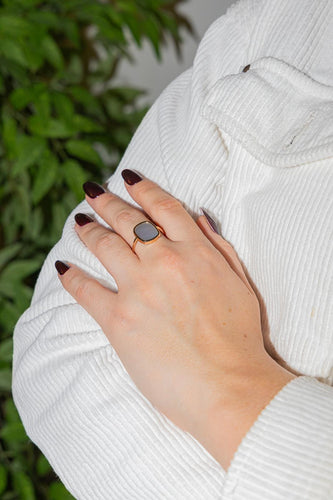 Bague 56 Ginette NY White Mop Antique - Bague en or rose 18 carats nacre 58 Facettes 2730190CN