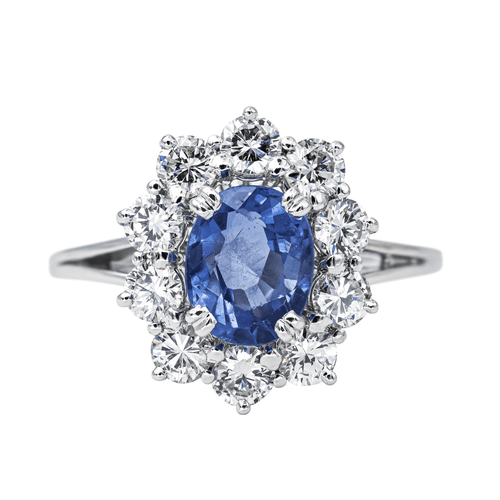 Bague 57 Bague Pompadour en or blanc avec saphir ovale et diamants 58 Facettes 4354722CN