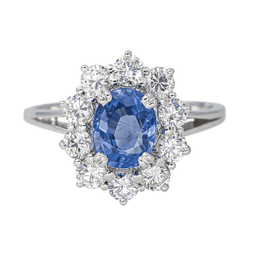 Bague 57 Bague Pompadour en or blanc avec saphir ovale et diamants 58 Facettes 4354722CN