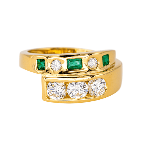 Bague 51.5 Bague en or jaune 18 carats sertie de diamants et d’émeraudes 58 Facettes 4553195CN