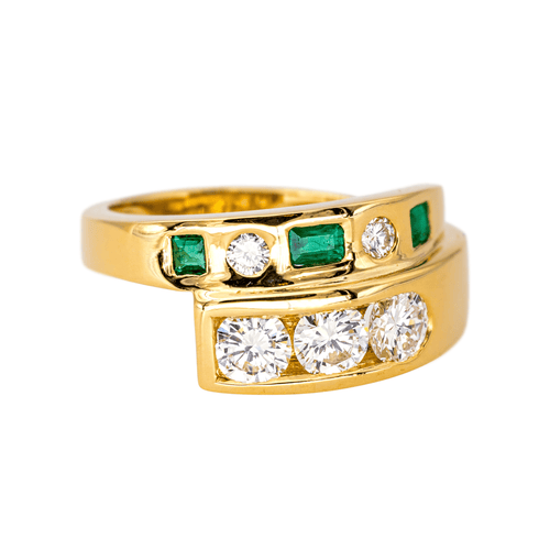 Bague 51.5 Bague en or jaune 18 carats sertie de diamants et d’émeraudes 58 Facettes 4553195CN