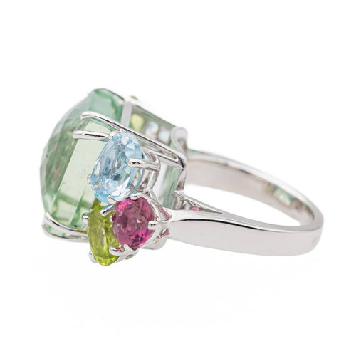 Bague 47 Bague cocktail en or blanc, béryl et pierres fines 58 Facettes 2673930CN