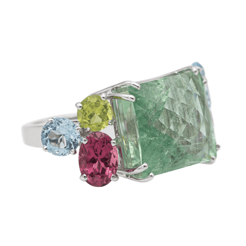 Bague 47 Bague cocktail en or blanc, béryl et pierres fines 58 Facettes 2673930CN