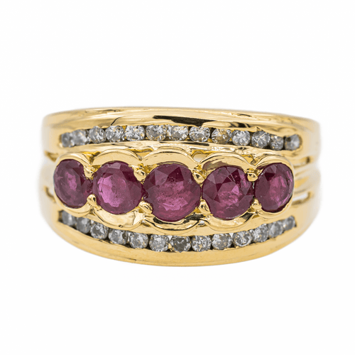 Bague 57 Bague rubis et diamants en or jaune 18 carats 58 Facettes 2763556CN