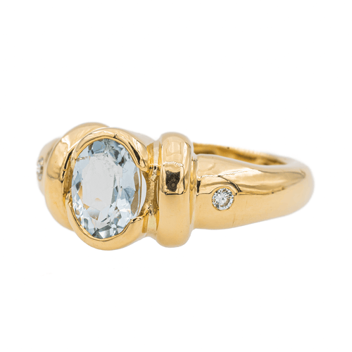 Bague 50 Bague en or jaune avec aigue-marine et diamants 58 Facettes 3088690CN