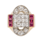 Bague 52 Bague Tank en or jaune, platine, diamants et rubis 58 Facettes 3675695CN