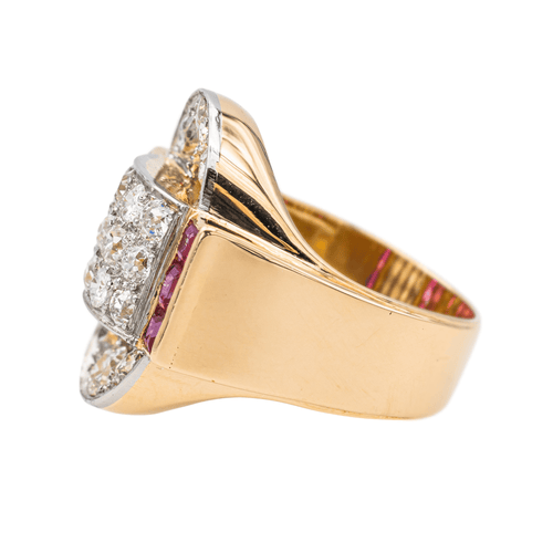 Bague 52 Bague Tank en or jaune, platine, diamants et rubis 58 Facettes 3675695CN