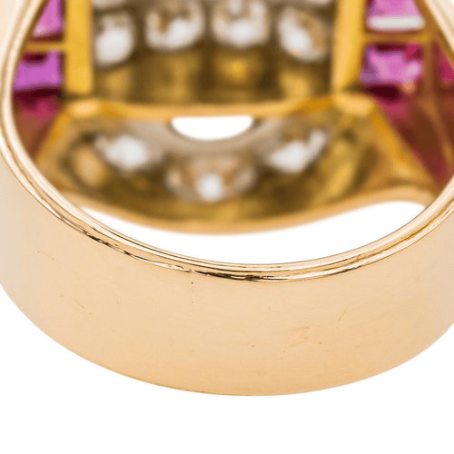 Bague 52 Bague Tank en or jaune, platine, diamants et rubis 58 Facettes 3675695CN