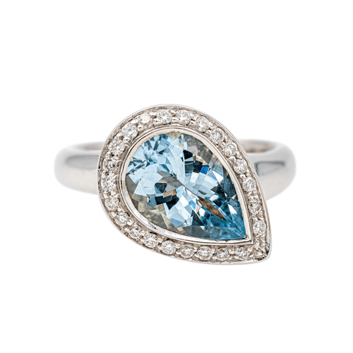 Bague 53 Bague en or blanc, aigue-marine et diamants 58 Facettes 3655097CN