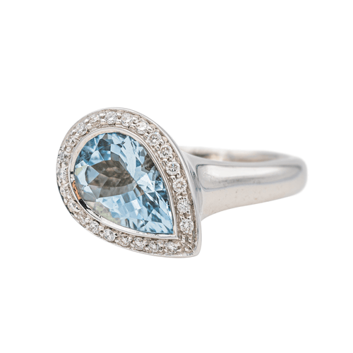 Bague 53 Bague en or blanc, aigue-marine et diamants 58 Facettes 3655097CN