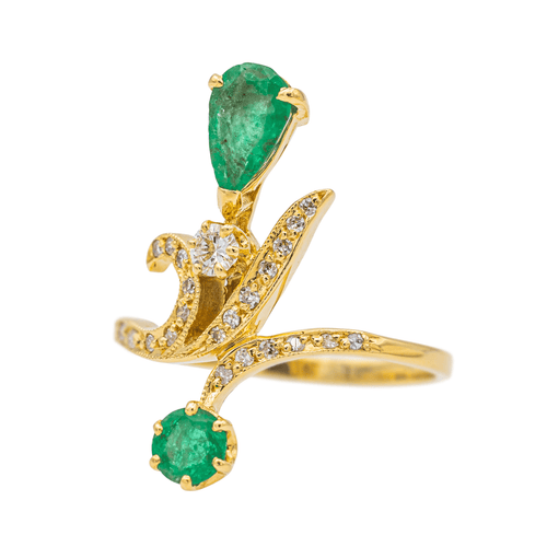 Bague 55 Bague en or jaune 18 carats avec émeraudes et diamants 58 Facettes 3655099CN
