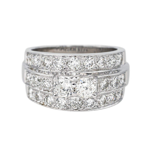 Bague 54 Bague bandeau en or blanc 18 carats pavée de diamants 58 Facettes 4523450CN