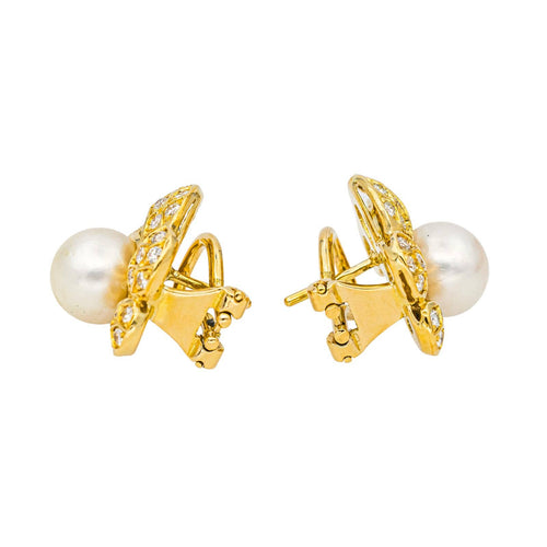 Boucles d'oreilles Boucles d’oreilles clips - Or jaune 18 carats, perles de culture et diamants 58 Facettes 4427011CN