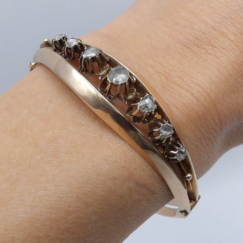 Bracelet Victorien - Bracelet en or rose 14K et diamants taille rose 58 Facettes