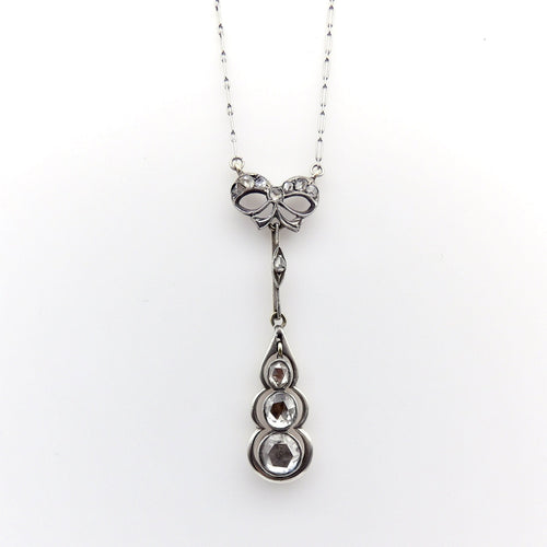 Collier Collier chute victorien en or 14K avec diamants taille rose et chaîne en platine 58 Facettes