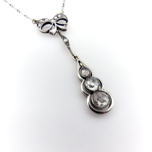 Collier Collier chute victorien en or 14K avec diamants taille rose et chaîne en platine 58 Facettes