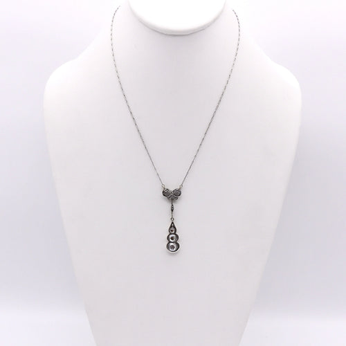 Collier Collier chute victorien en or 14K avec diamants taille rose et chaîne en platine 58 Facettes