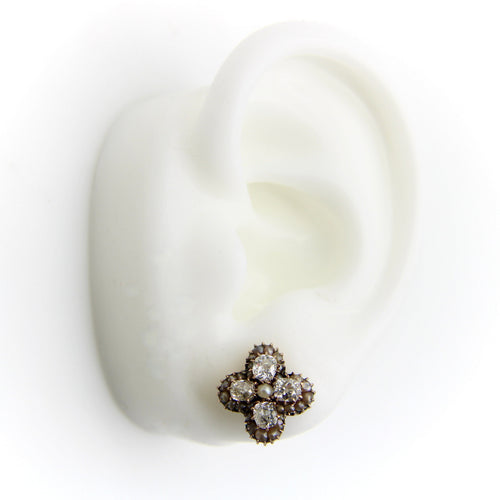 Boucles d'oreilles Boucles d’oreilles victoriennes - Quatrefoil en or 14k avec diamants et perles 58 Facettes