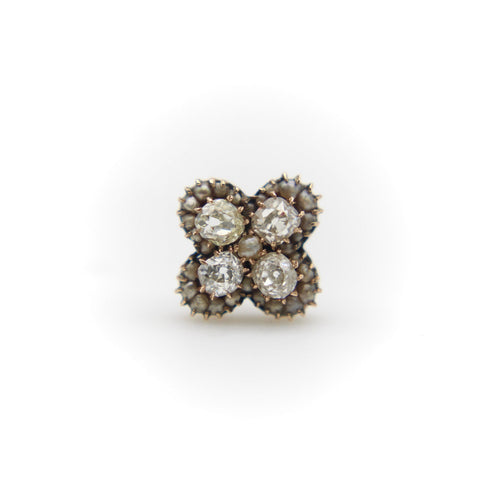 Boucles d'oreilles Boucles d’oreilles victoriennes - Quatrefoil en or 14k avec diamants et perles 58 Facettes