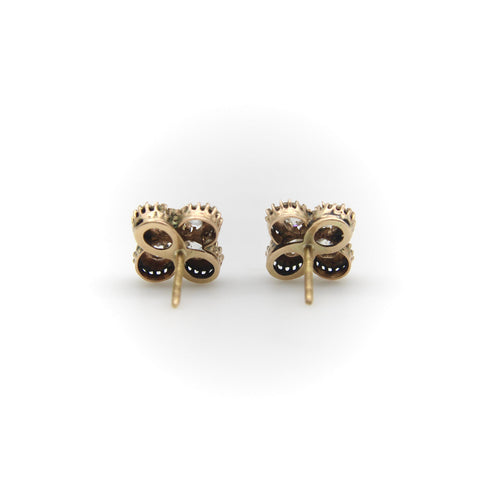 Boucles d'oreilles Boucles d’oreilles victoriennes - Quatrefoil en or 14k avec diamants et perles 58 Facettes