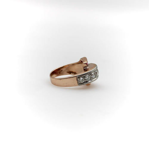 Bague Bague boucle rétro en or rose 14K avec diamants et rubis 58 Facettes