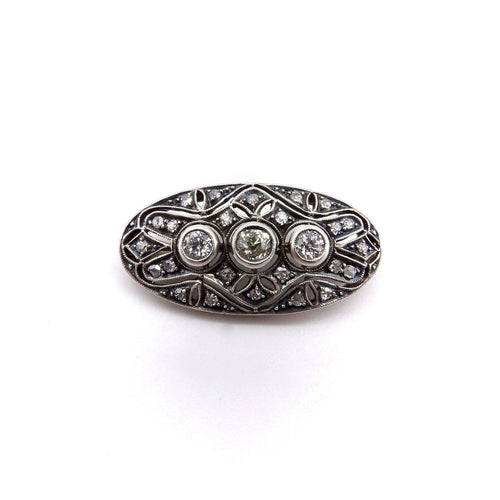 Broche Broche ovale victorienne en argent et or 14 ct avec diamants 58 Facettes