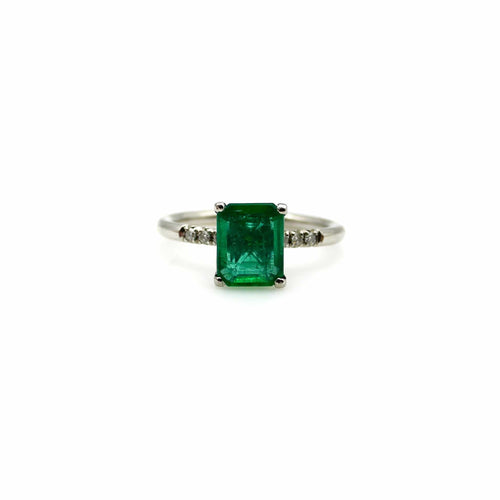 Bague Bague solitaire en platine avec émeraude et diamants 58 Facettes
