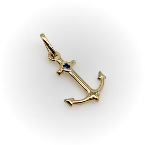 Pendentif Signature - Pendentif ancre en or jaune 14k et saphir bleu 58 Facettes A20010
