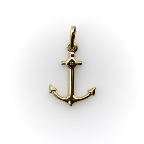 Pendentif Signature - Pendentif ancre en or jaune 14k et saphir bleu 58 Facettes A20010