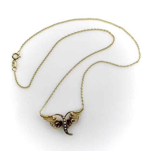 Collier Collier victorien en or jaune 14k ailes d’ange et perles de semence 58 Facettes A20019
