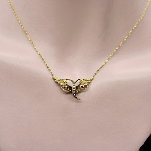 Collier Collier victorien en or jaune 14k ailes d’ange et perles de semence 58 Facettes A20019