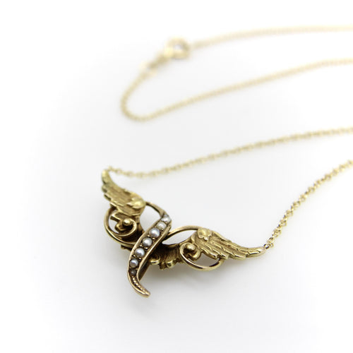 Collier Collier victorien en or jaune 14k ailes d’ange et perles de semence 58 Facettes A20019