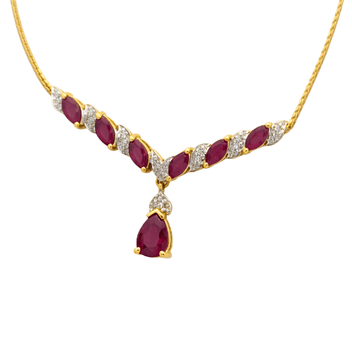 Collier Collier en or jaune 18 carats avec diamants et rubis 58 Facettes 34623