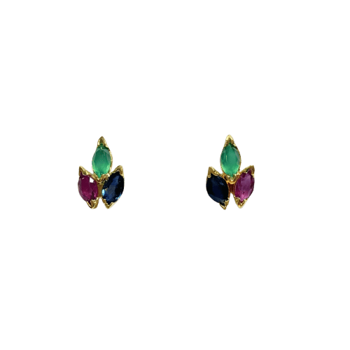 Boucles d'oreilles Boucles d'oreilles Feuilles en or jaune 18 carats et pierres de couleur 58 Facettes 34287