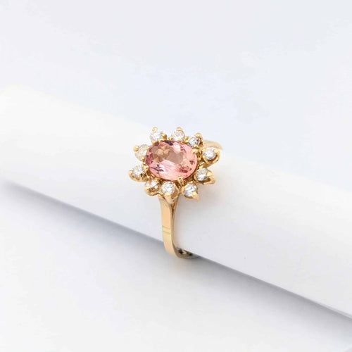 Bague 53 Bague marguerite en or jaune avec diamants et tourmaline rose 58 Facettes 30590