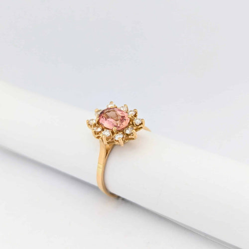 Bague 53 Bague marguerite en or jaune avec diamants et tourmaline rose 58 Facettes 30590